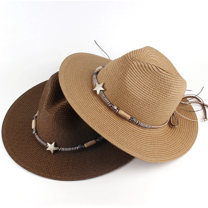 

Шляпа женская Соломенная с поясом, Панама со звездами и декоративными звездами, солнцезащитная, Повседневная пляжная в европейском стиле