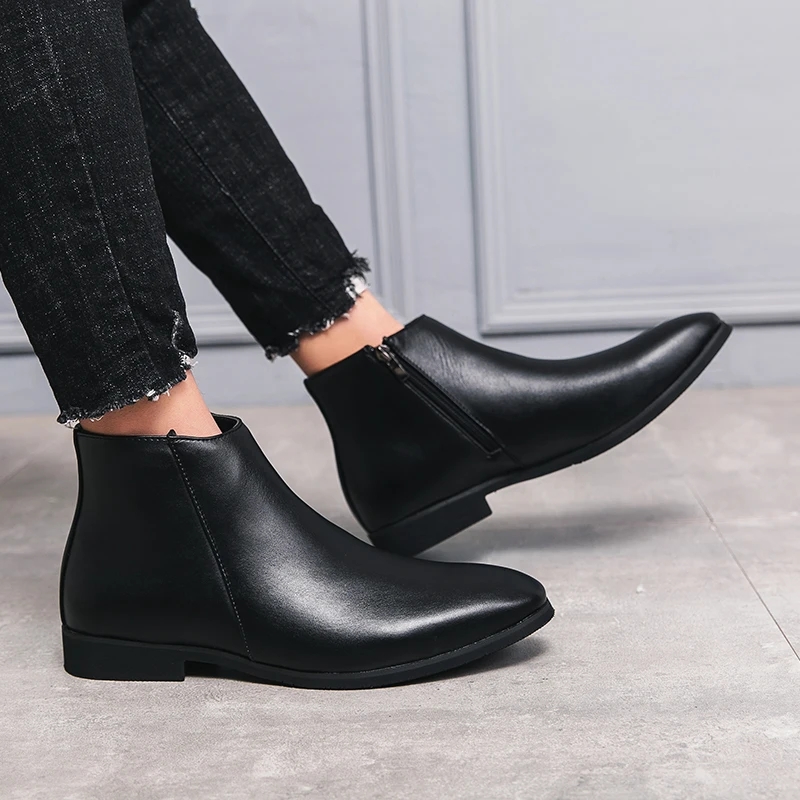 Мужские Ботильоны из высококачественной искусственной кожи черные высокие