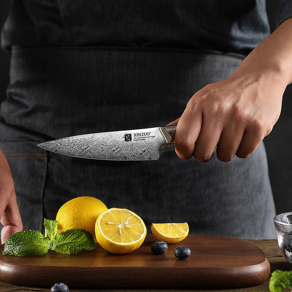 XINZUO 5-дюймовый универсальный нож из дамасской стали профессиональный кухонный