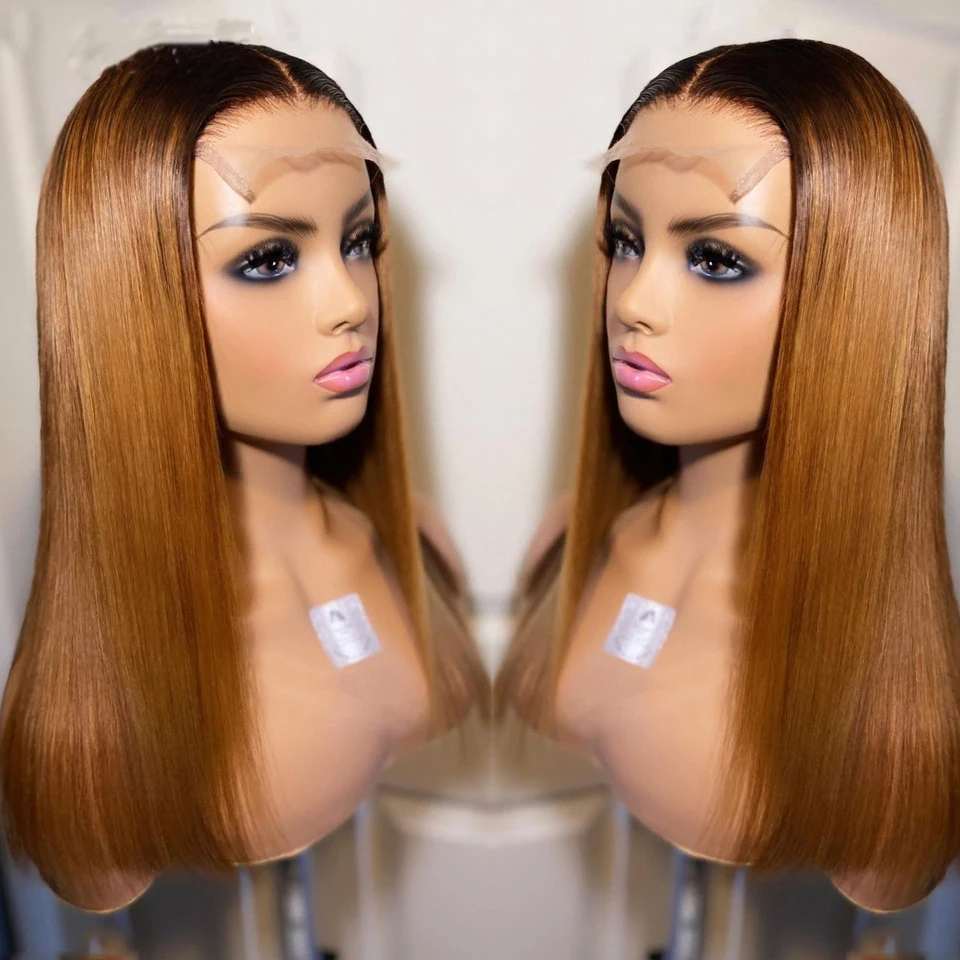 Long Transparent HD Lace 1B27 Straight Human Hair Wig Pre Plucked Ombre Blonde 13x4 Lace Front Wig For Women Baby Hair Glueless