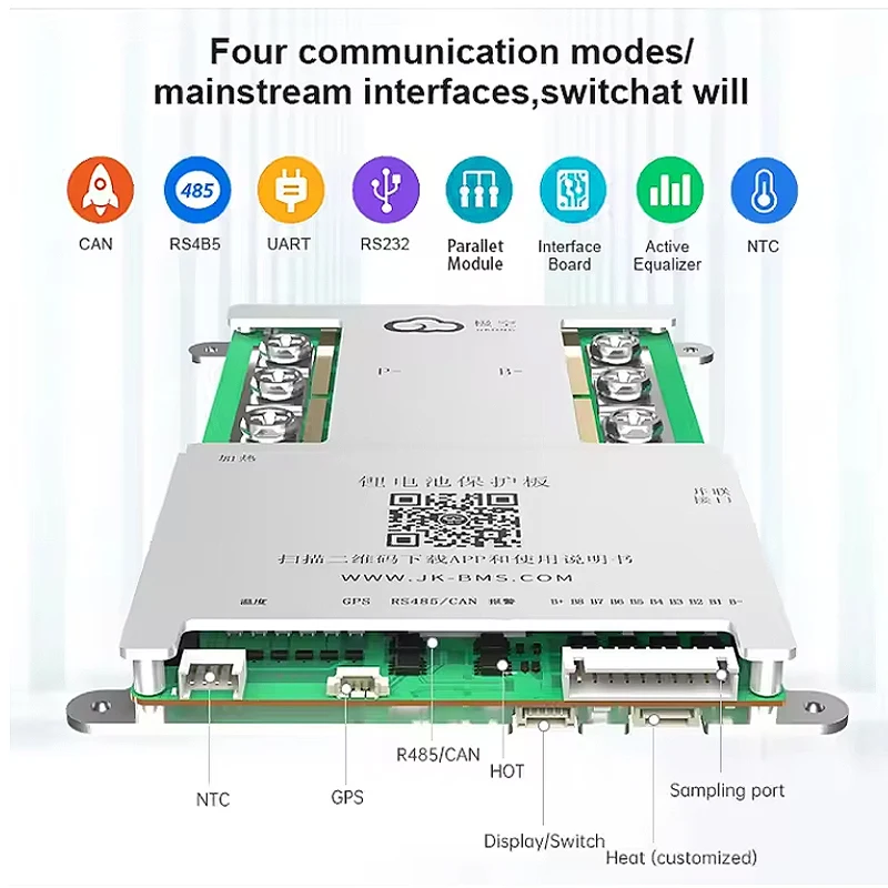 Фото Активный балансир JK BMS JK-B2A8S20PHCR HEAT CANBUS RS485 4S 5S 6S 7S 8S 1A-2A Smart BMS 12V 24V для LiFePO4 Li-Ion LTO аккумуляторов V20 №3