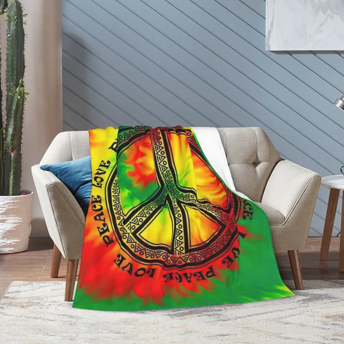 

Hippie Style Peace Signs Flannel Fleece Blanket For Kids Teens Adults Soft Cozy Warm Fuzzy