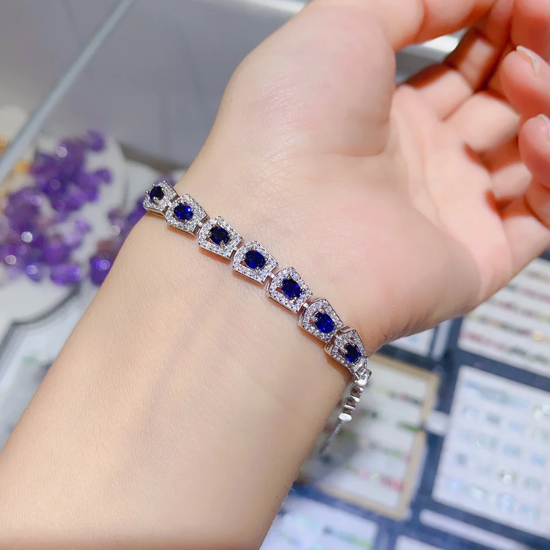 Natural Sapphire Bracelet, 925 Silver Certified, 3x4mm Gemstone, Holiday gift for girls, free product shipping