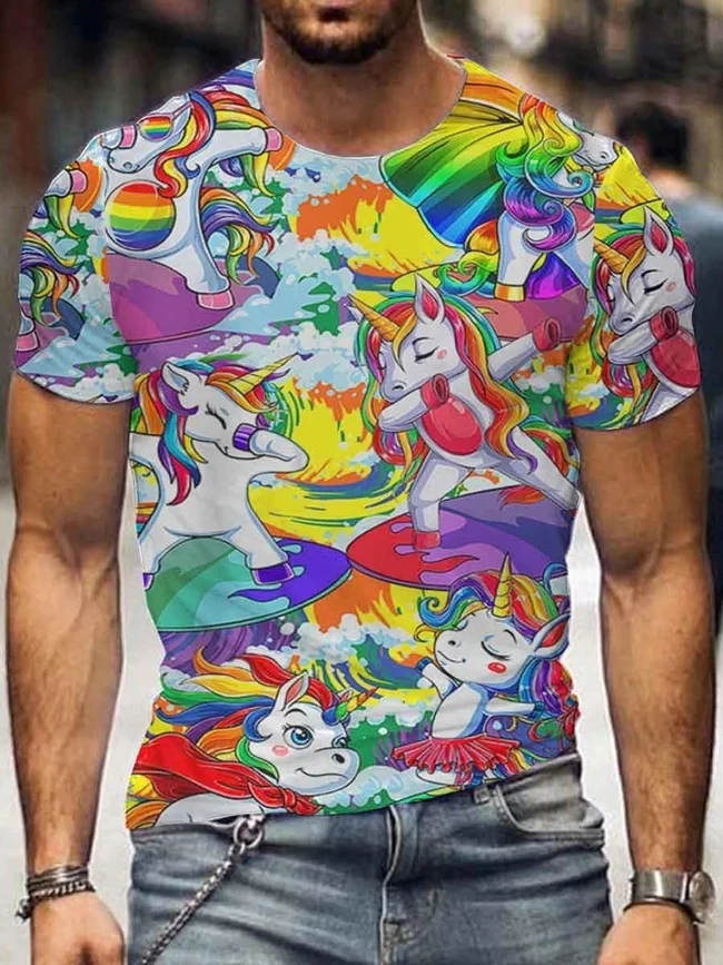 

Men's Summer T-Shirt Loose Short Sleeve Summer Fashion Harajuku T-Shirt Unicorn Print T-Shirt Casual High Quality Men's Clothing