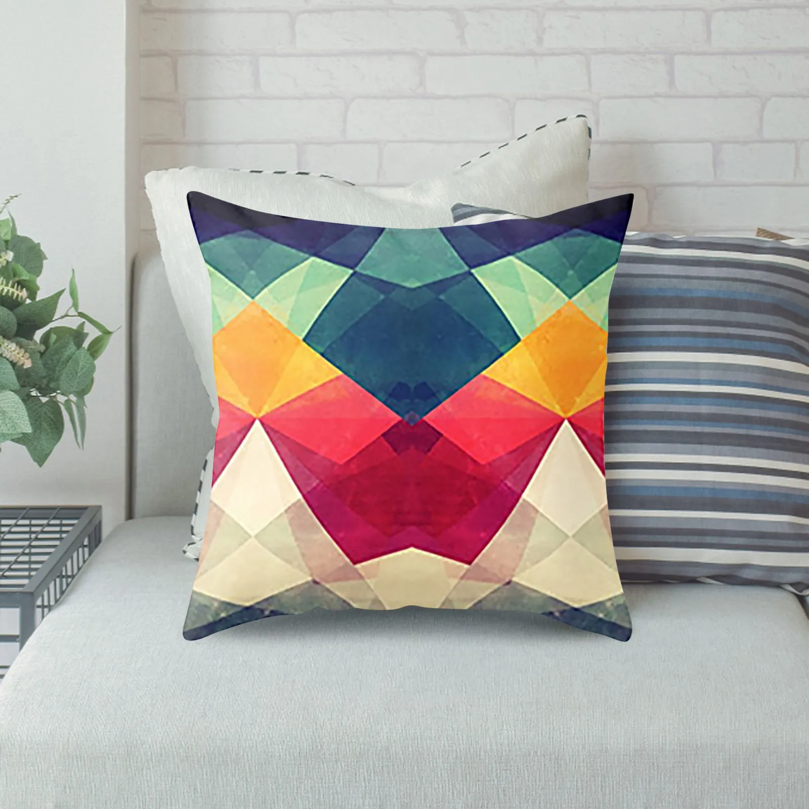 

Geometric Rainbow Home Sofa Cover Decorative Cushion Pillowcase Bamboo Pillows Size Set of 2 Body Pillow Case Cotton