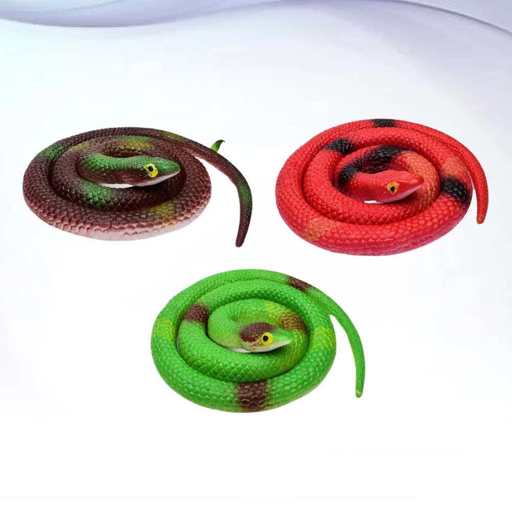 

3PCS Prank Props Realistic Rubber Round Head Snakes Fake Snake Toys Party Prop for Halloween Festival Party Random Color