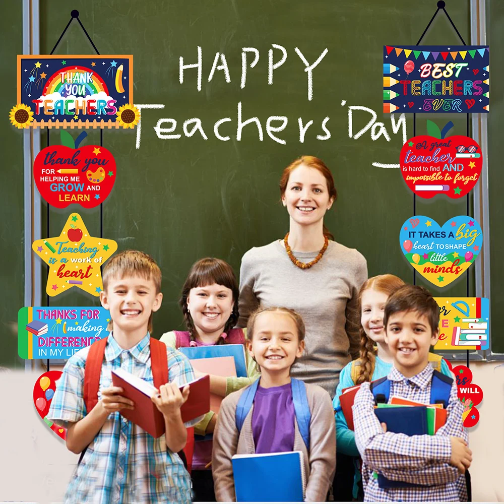 

Cheers Happy Teachers Day Flowers School Birthday Party Backdrops Wall Hanging Banner Door Couplets School Party Decorations