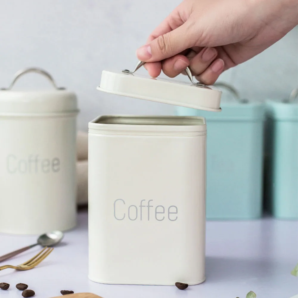 

Square Metal Storage Jars Tea Coffee Sugar Sealed Iron Box Simple Sealing Container Kitchen Grain Organizer Can