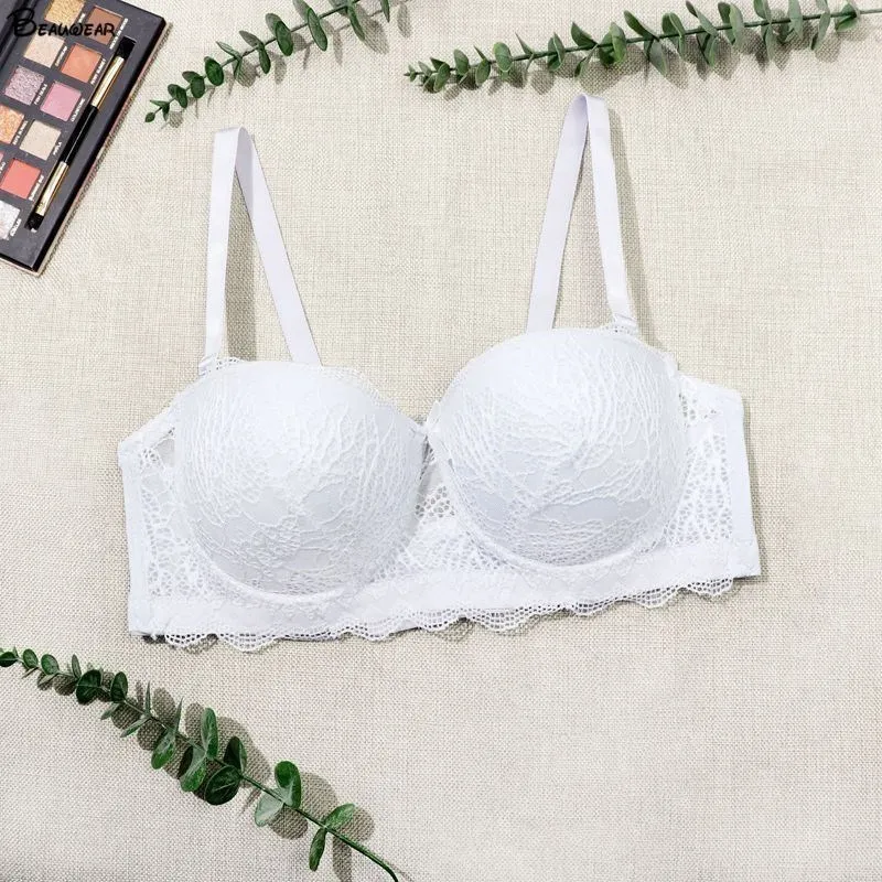 

Beauwear 38C 40C 42C 44C Half Cup Plunge Bras for Women Lace Solid Embroidered Bra 85C 90C 95C 100C Ropa Interior Femenina