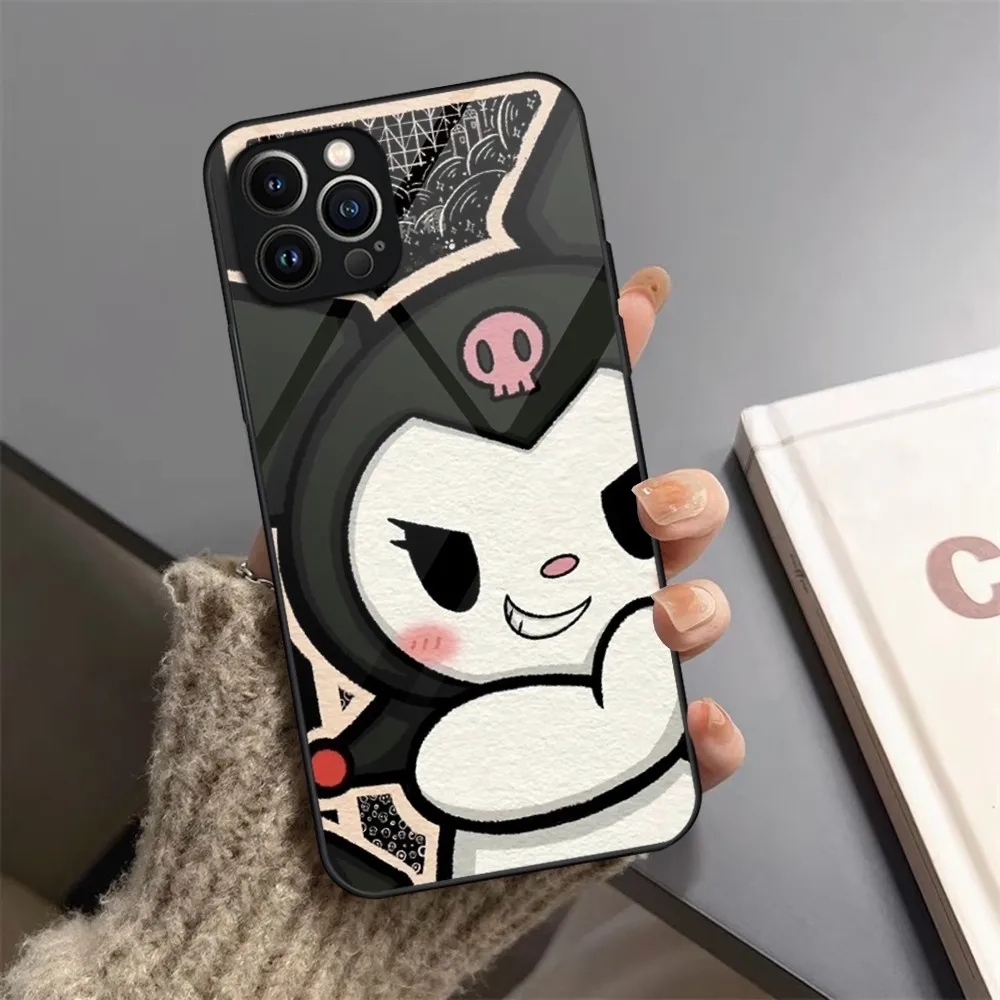 Мультяшный чехол для телефона K-KuromiS закаленное стекло iPhone 13 14 12 15 11 Pro XS Max Plus Mini X XR 8