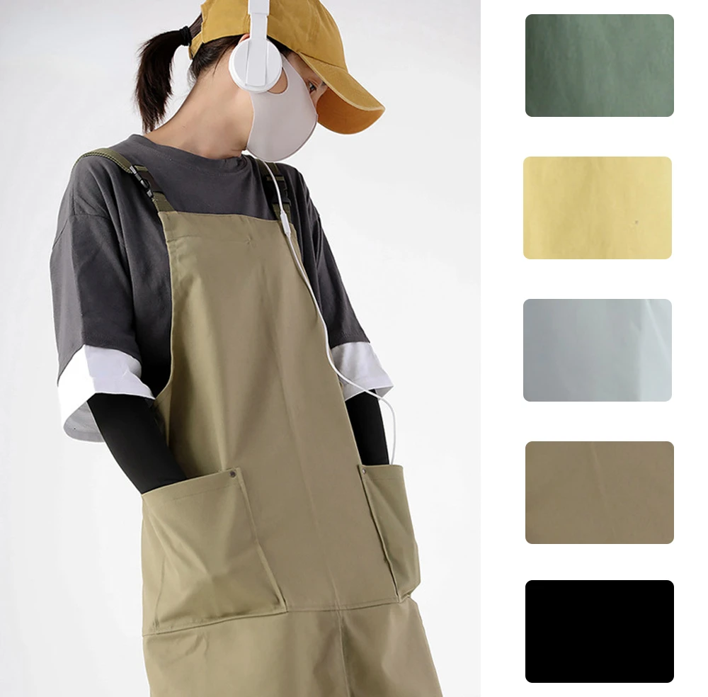 

Main Apron Solid Color Kitchen Apron Chef Work Apron Hairdresser Canvas Sleeveless Bib Waterproof Work Uniform With Pocket Apron