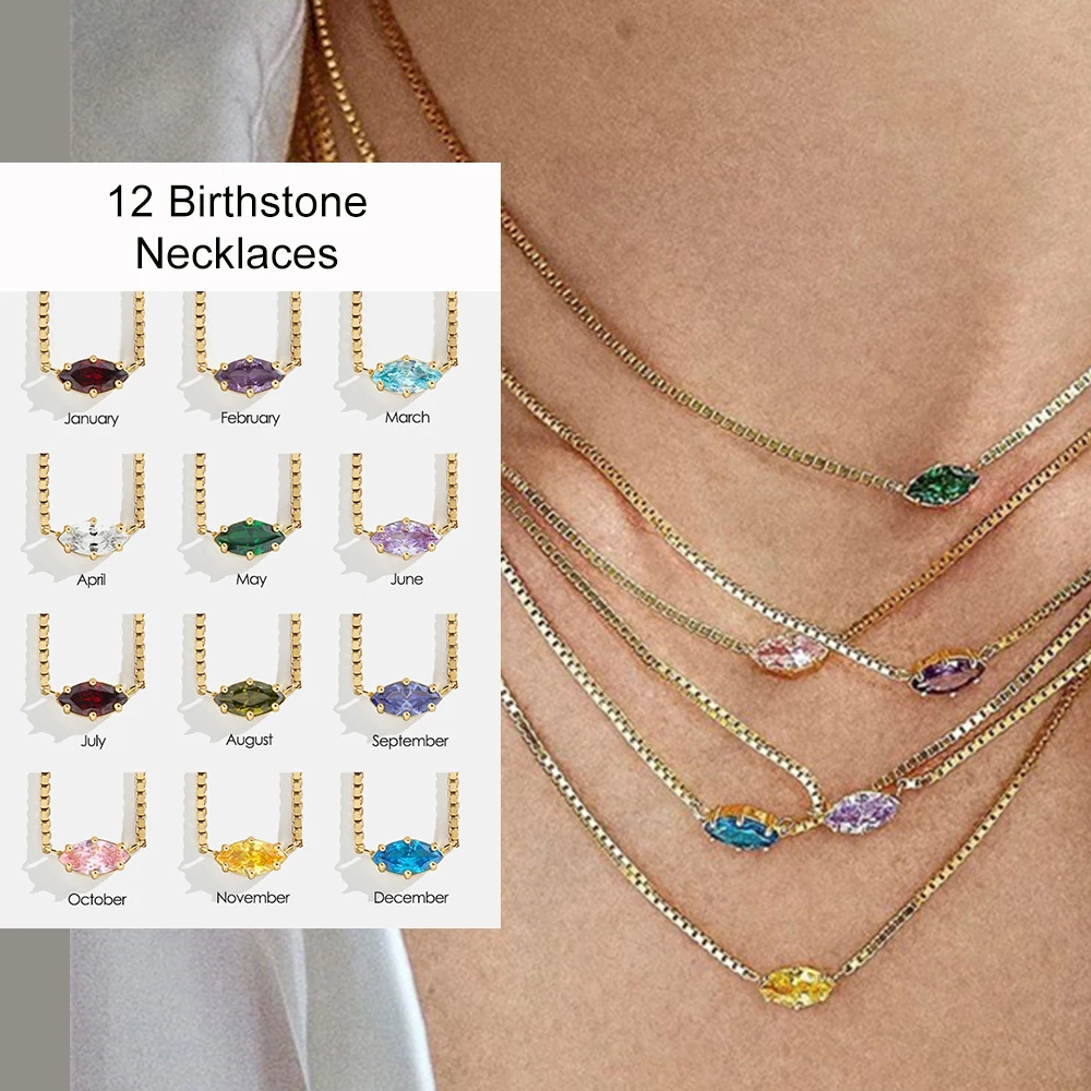 

Pendant Necklace for Women Fashion Colorful 12 Birthstone Eye Shape Crystal Gold Color Choker Chain on Neck Y2K Jewelry Gifts