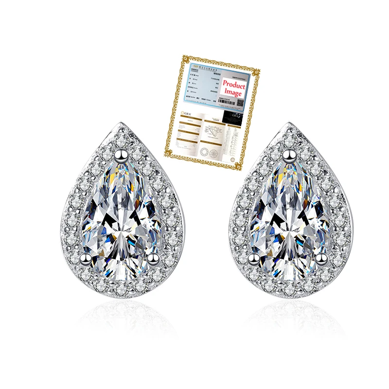 

2ct Moissanite Stone With certificate Stud Earring for Women Sparkling Water Drop Lab Diamond Earrings Marriage Jewelry S925