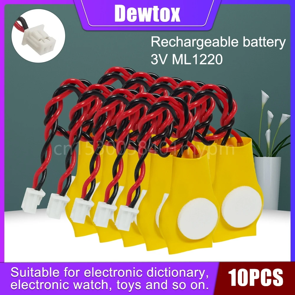 

10PCS Dewtox ML1220 3V Motherboard CMOS Rechargeable Lithium Battery for Electronic Toy, Relay, Tax Control Machine