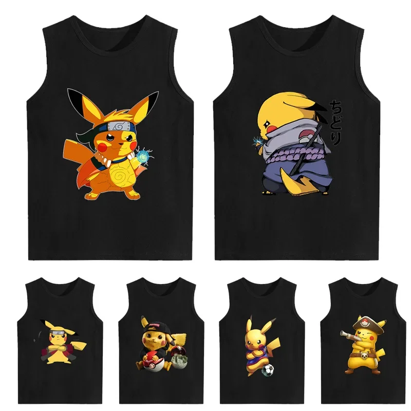 

Pikachu Children's Clothing Classic Japanese Comic Cartoon Print Sleeveless T-shirt Cotton Vest Black Various Patterns