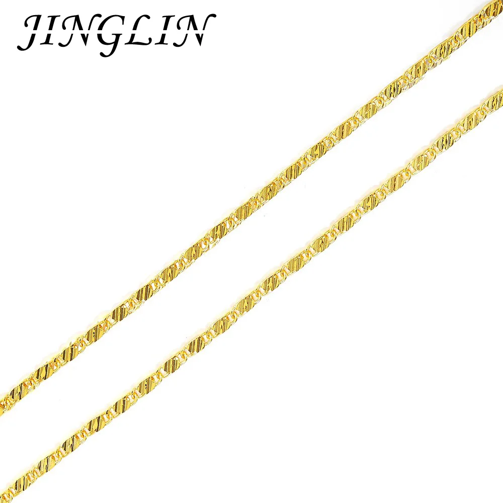 

JINGLIN 925 Sterling Silver 16/18/20/22/24/26/28/30 Inch 18K Gold Basic Chain Necklace For Women Man Fashion Wedding Jewelry