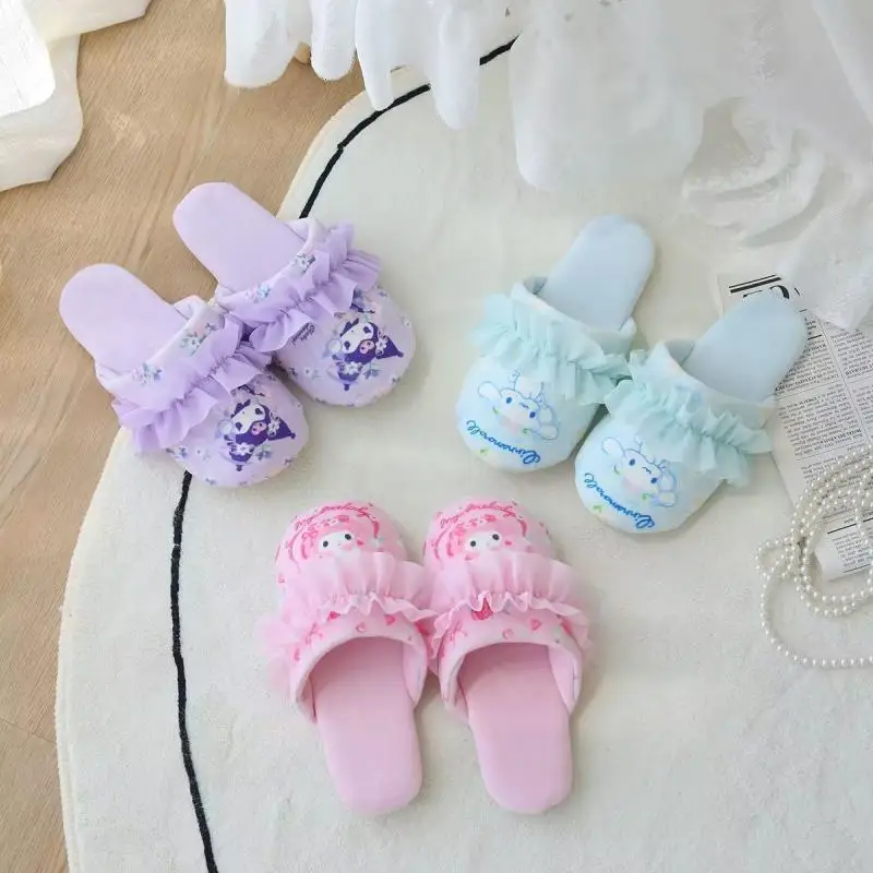 

Cartoon Sanrio Plush Slippers Cinnamoroll Kuromi My Melody Accessories Cute Beauty Kawaii Anime Home Indoor Warm Toys Girls Gift