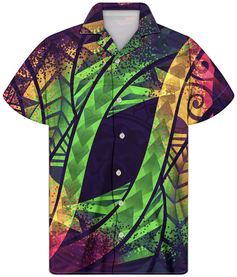 

Рубашка мужская с коротким рукавом, гавайская блуза с геометрическим принтом, однобортная свободная Уличная Повседневная одежда с цветочным рисунком, лето