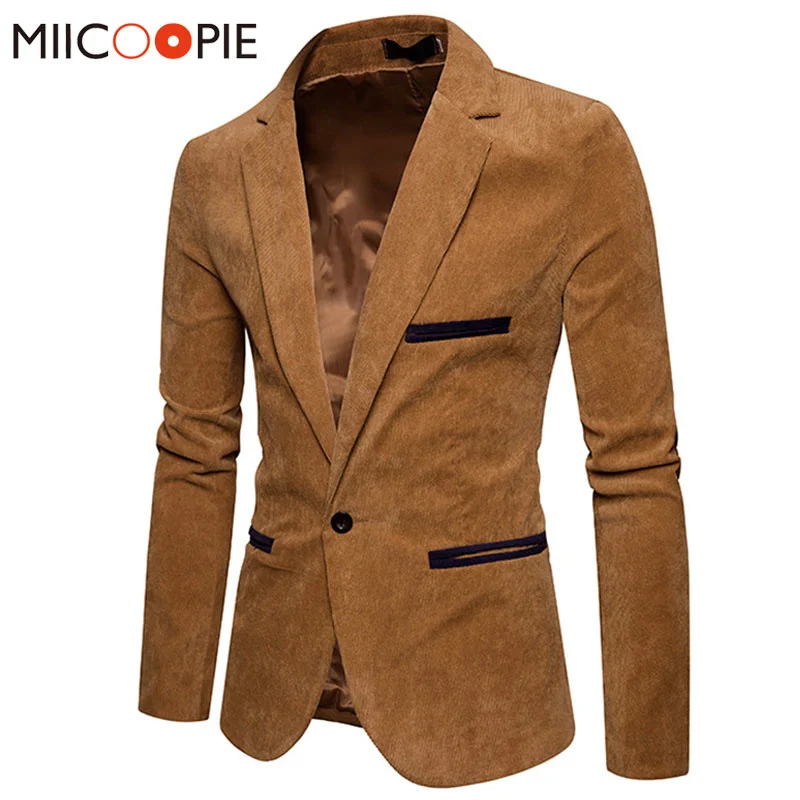 

New Fashion Casual Men Blazer Corduroy Patchwork Mens Business One Button Slim Fit Masculino Male Suits Jacket Blazers M-XXXL