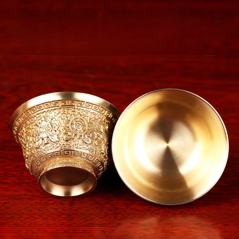 Восемь благоприятных чашек для подачи воды из чистой меди Будды тибетская чашка