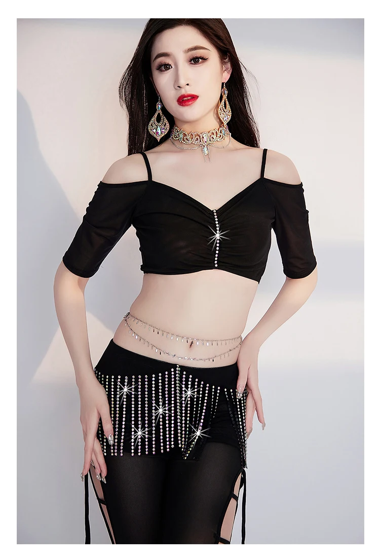 Новый тренировочный костюм для танца живота сексуальный топ с v-образным вырезом