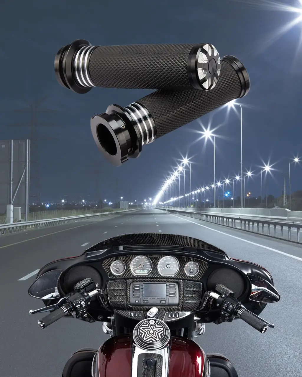

KEMIMOTO 1" Burst Handlebar Hand Grips Black Bars Grips for Haley for 2008-later Touring Models For Road King Electra Glide CNC
