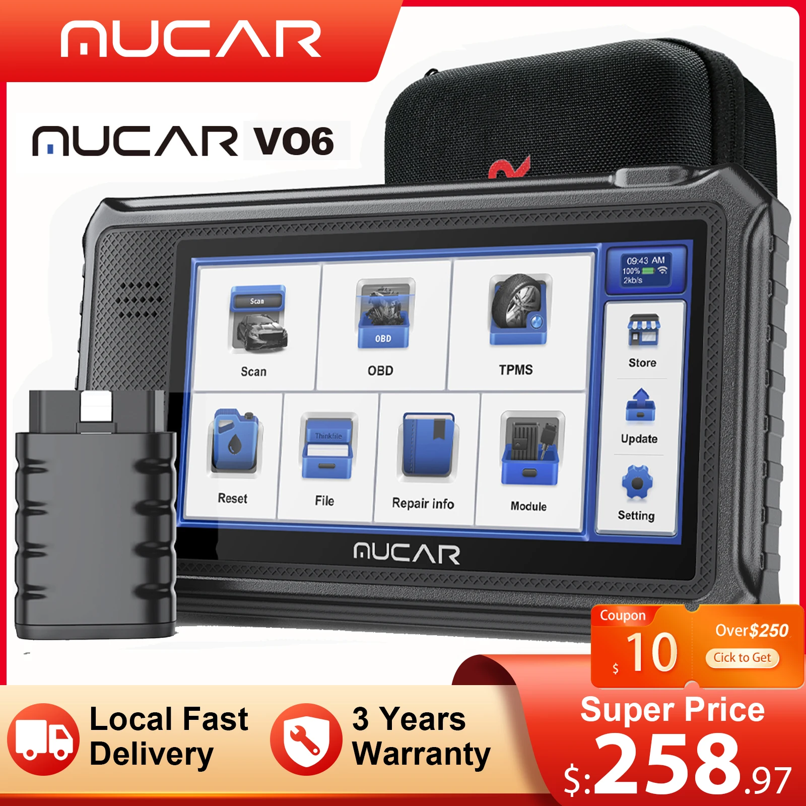 2023 MUCAR VO6 OBD2 сканер всех систем диагностики с 28 автоматическим сбросом VIN/IMMO/EPB/BMS/SAS/ABS/TPMS Service Lifetime бесплатное обновление 32GB