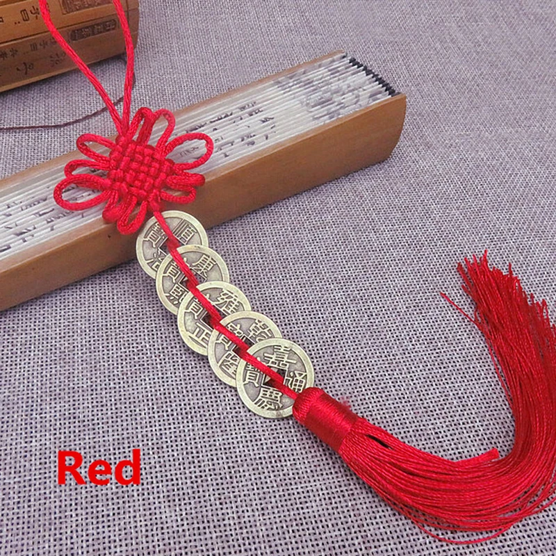 

Red/ Yellow /Blue /Pink Chinese Knot Feng Shui Wealth Success Copper Coins Lucky Charm Home Car Decoration Supplies