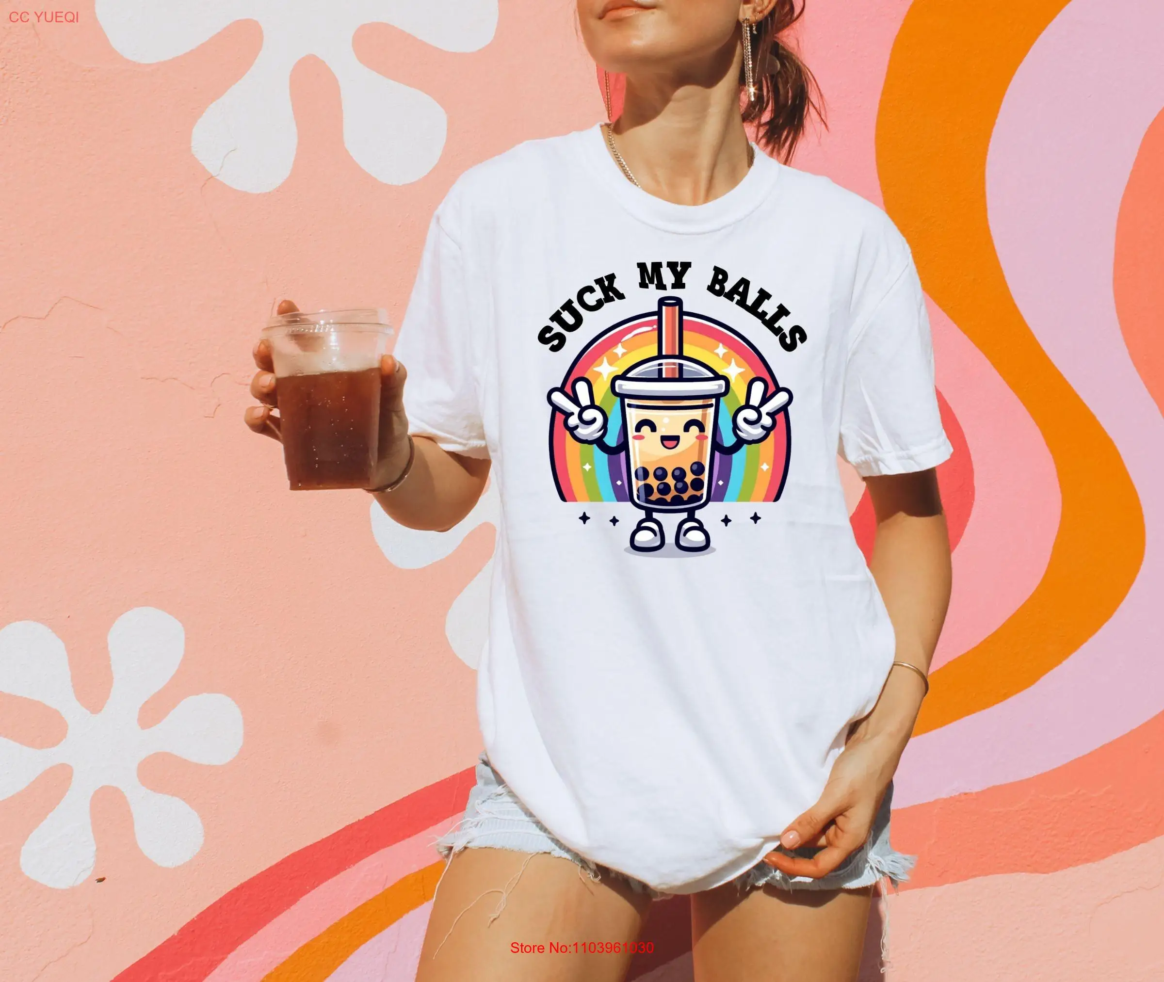 Футболка Suck My Balls Boba Tea Саркастический юмор для взрослых Радуга Модный милый