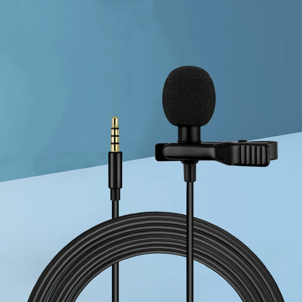 

3.5mm Jack Clip-On Lapel Lavalier Microphone Mini Mic For Smartphone PC Black Shielded Anti-Interference Mic 1.5m Cable Length