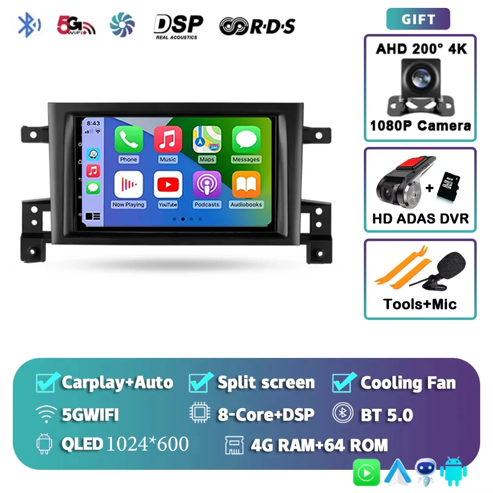 

7-дюймовый для Suzuki Grand Vitara 3 2005-2015 2K 12 + 256 QLED Android 14 CarPlay Автомобильный радиоприемник Мультимедийный видеоплеер GPS стерео головной