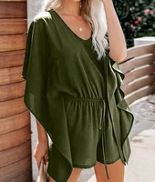 ladies short rompers playsuit v neck sleeve high waist overalls s 3xl size loose tunic ladies summer casual jumpsuit for woman