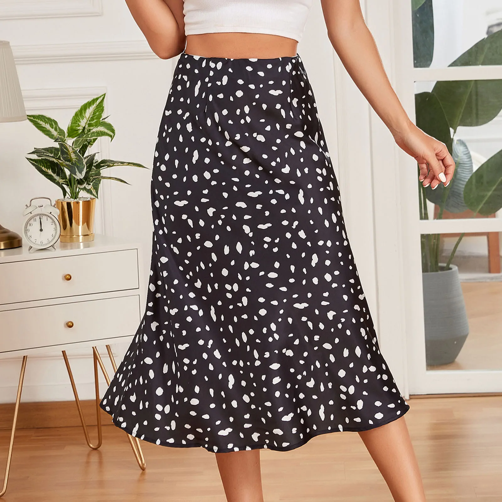 

Women's Fashion A-line Bust Satin Print Skirt Maxi Skirt Full Elastic High Leopard Skirt Swim Skirt Bottoms for Women