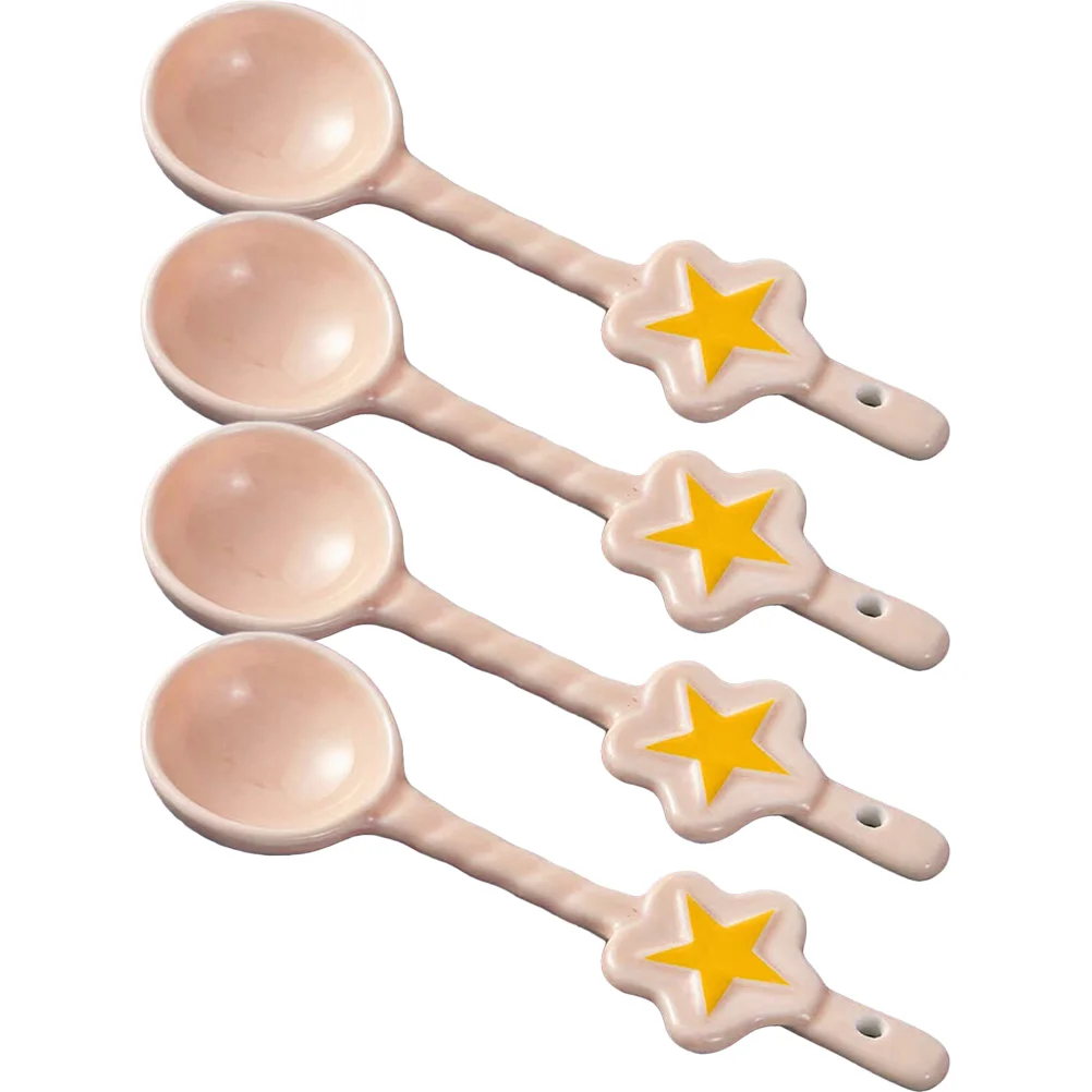 

4Pcs Cute Ceramic Spoons Ceramic Dessert Spoon Long Handle Dinner Spoons for Party