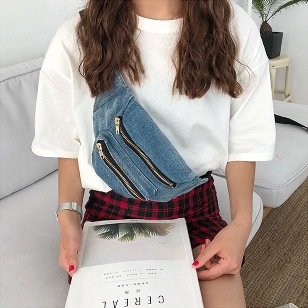 Running Belt Women Running Waist Pack Crossbody Belt Bag Blue Fanny Pack Cowboy Belts Women Pocket Messenger Bag