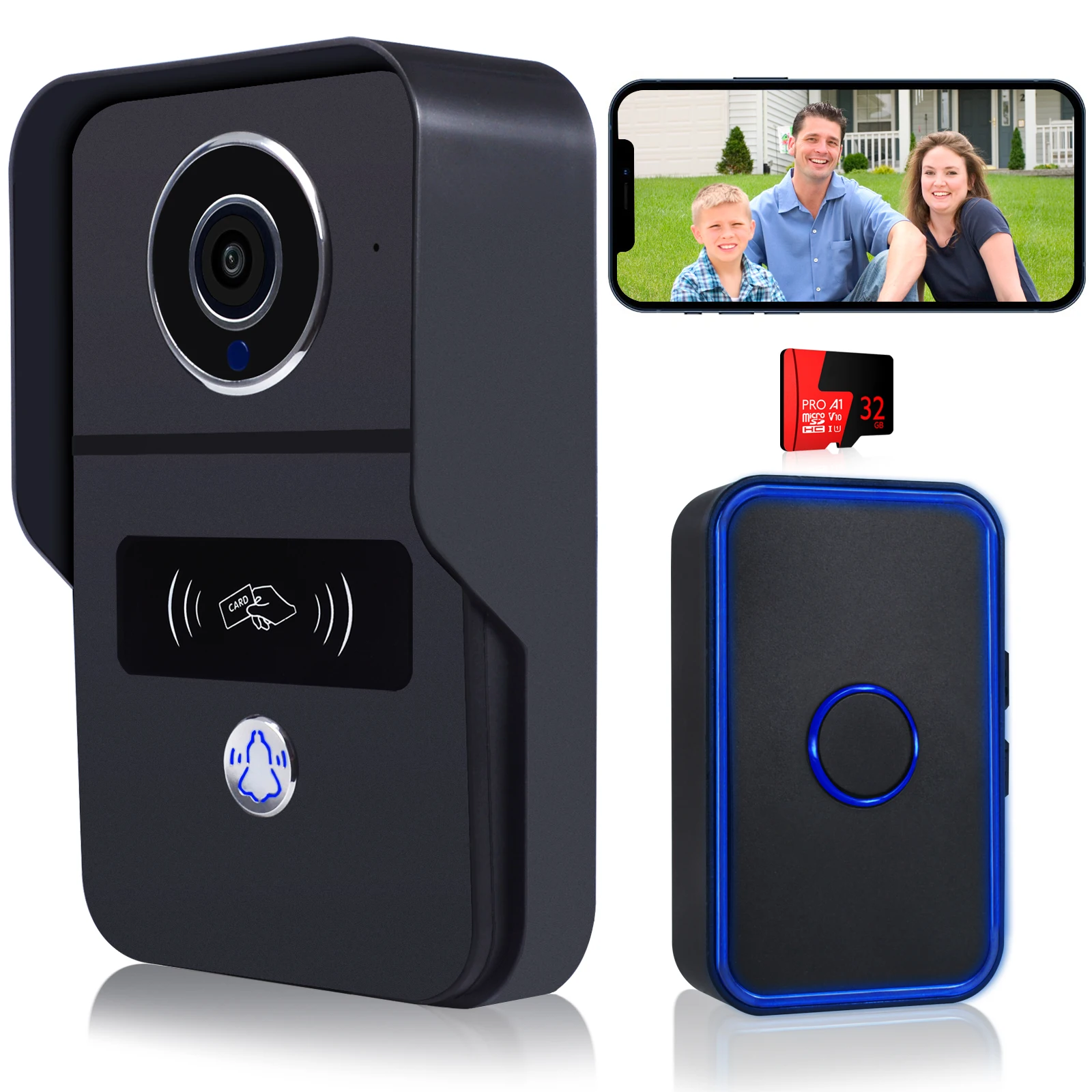 Tuya Smart Wireless Doorbell WiFi Video Intercom 1080P Camera, PoE connection Doorbell with ID Card Ring WiFi Security Camera