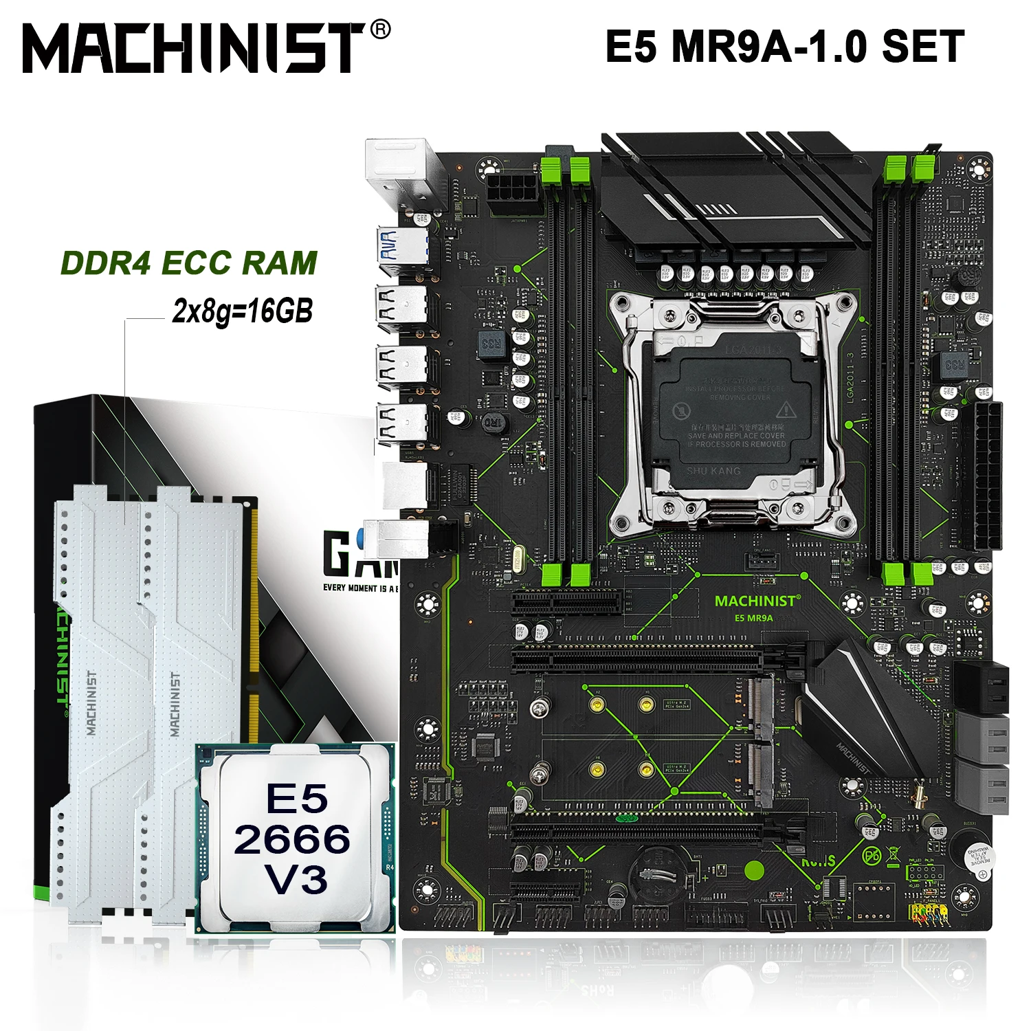 MACHINIST X99 Motherboard LGA 2011-3 Set Kit Xeon E5 2666 V3 CPU 16GB(2*8G) DDR4 ECC RAM Memory Nvme M.2 USB 3.0 ATX MR9A 1.0