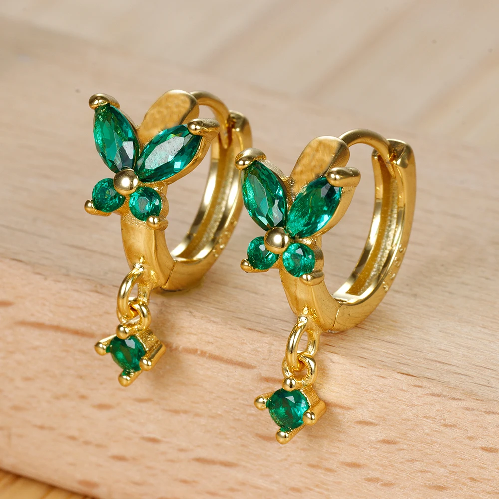 

Vintage Green Color Zircon Small Hoop Earrings for Women Stainless Steel Green Gold Hoop Earrings Jewelry New Arrival
