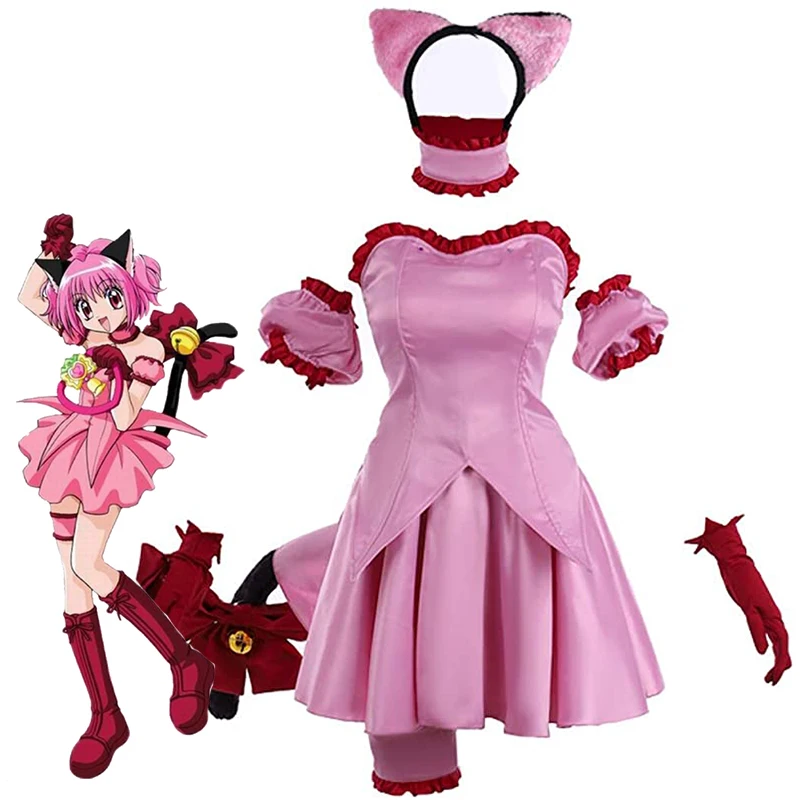 

Tokyo Mew Mew Momomiya Ichigo Cosplay Costume Accessories Full Set Cat Girl Momomiya Ichigo Pink Dress Uniform Suit
