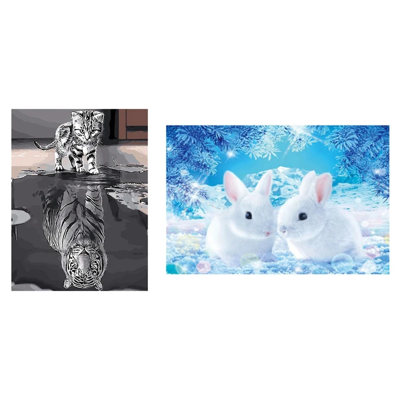 

5D Diamond Painting Cat Tiger Full Round Diamond Embroidered & Full Round Drill 5D DIY Diamond Painting "Snow Rabbit"