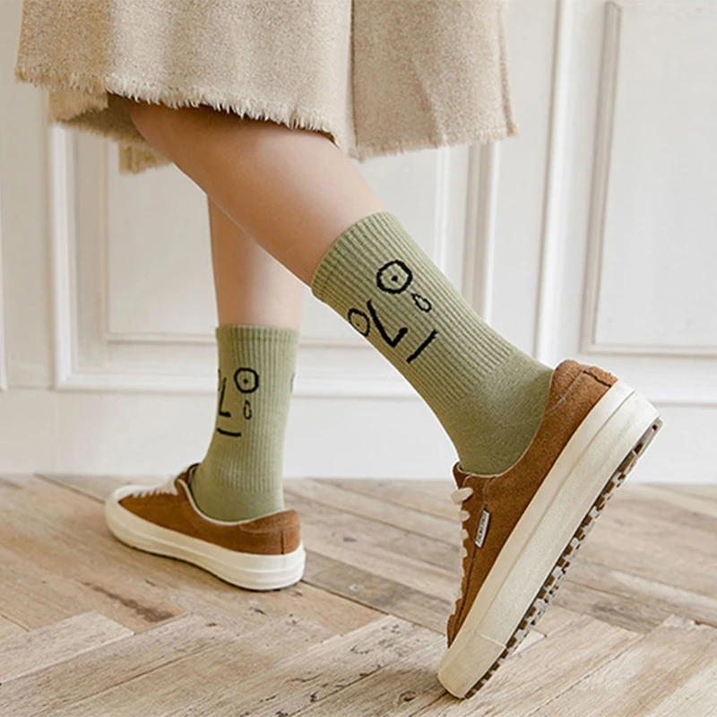 

Носки женские/мужские хлопковые в Корейском стиле, милые однотонные короткие носки с забавным мультяшным принтом, в стиле Харадзюку, хип-хо...