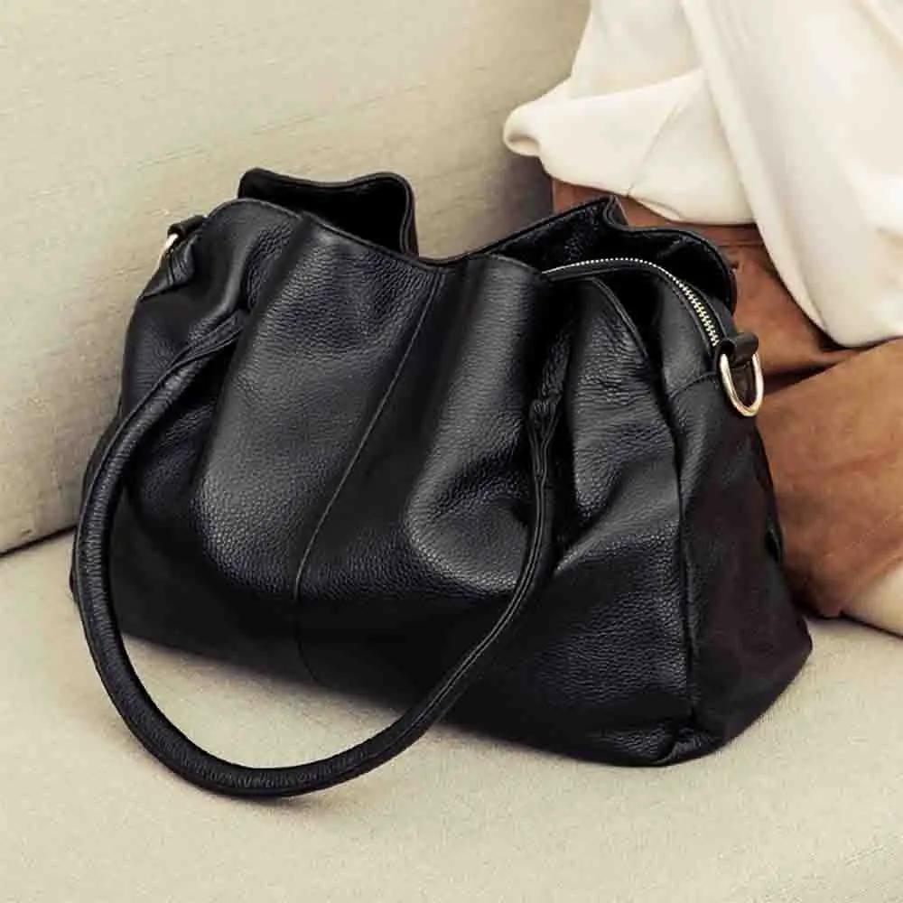 Motingsome Soft Cow Leather Handbag for Women Large 3 Interlayer Elegant Ladies Handbag Black Crossbody Satchels Purses 2022 New
