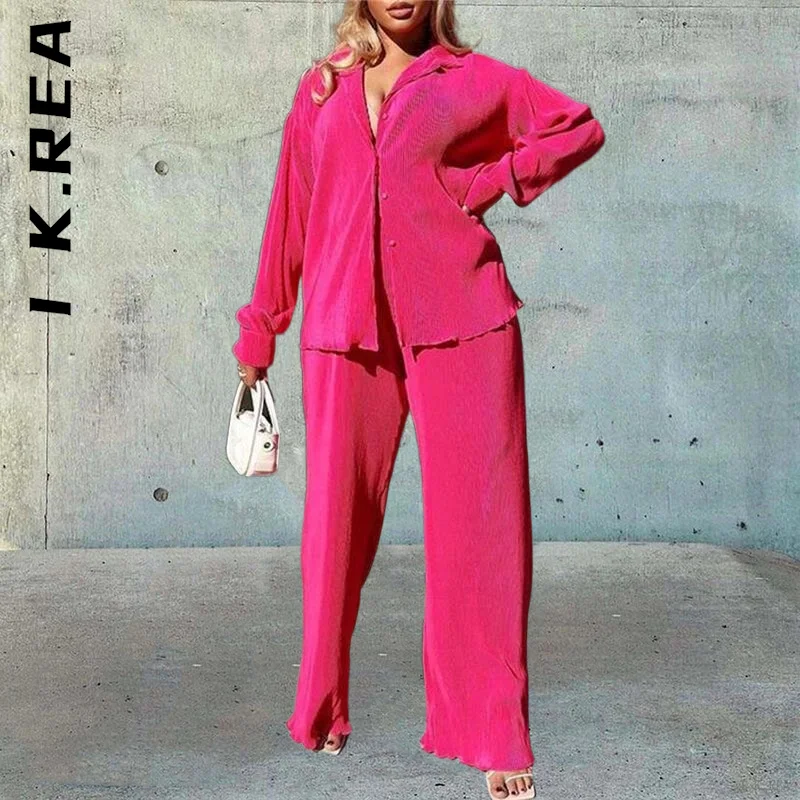 I K.Rea Fashion Women Set Lady Women's Suit Elegant Long Pants Tops And Pants Chic 2 Piece Set Loose Vintage Female Sweatsuits