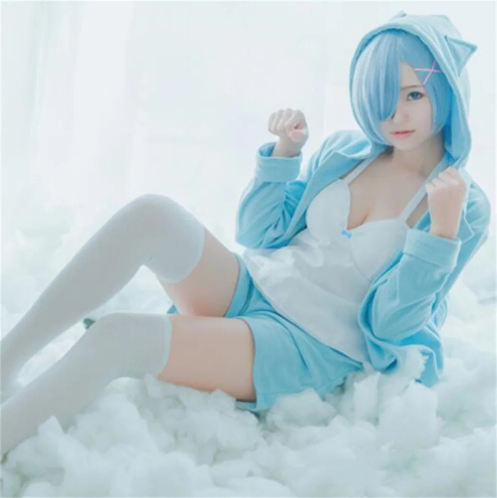 

Re:Zero kara Hajimeru Isekai Seikatsu Cos Rem Ran Cosplay Blue Rink Daily Cartoon Cat Pajamas Female Cosplay Costume