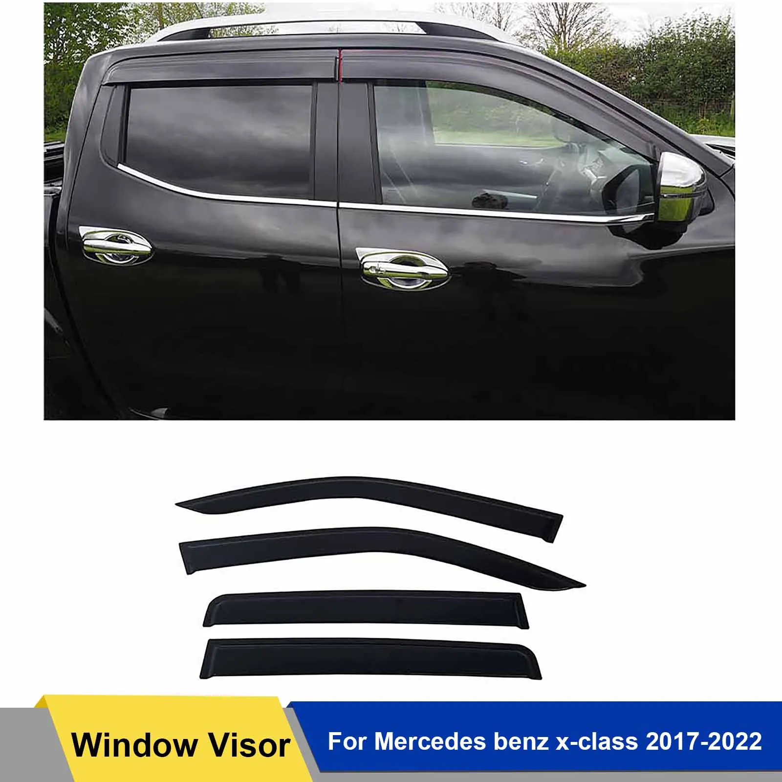 Weathershields Window Visor Weather Shield For Mercedes Benz X-class 2017 2018 2019 2020 2021 2022 2023 4pcs/set Dual Cab