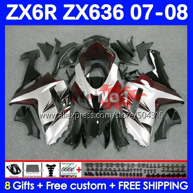 

Body Kit For KAWASAKI NINJA ZX-636 ZX 6R 6 R 636 600CC silvery red 59MC.60 ZX636 ZX-6R ZX600 ZX6R 07 08 ZX600 2007 2008 Fairing