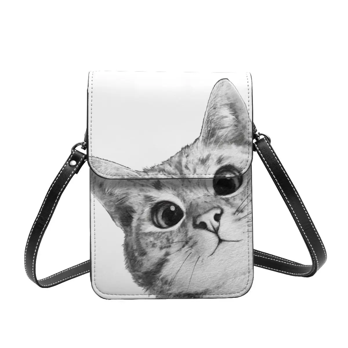 

Sneaky Cat Shoulder Bag Peeking Aesthetic Leather Business Mobile Phone Bag Student Gift Bags