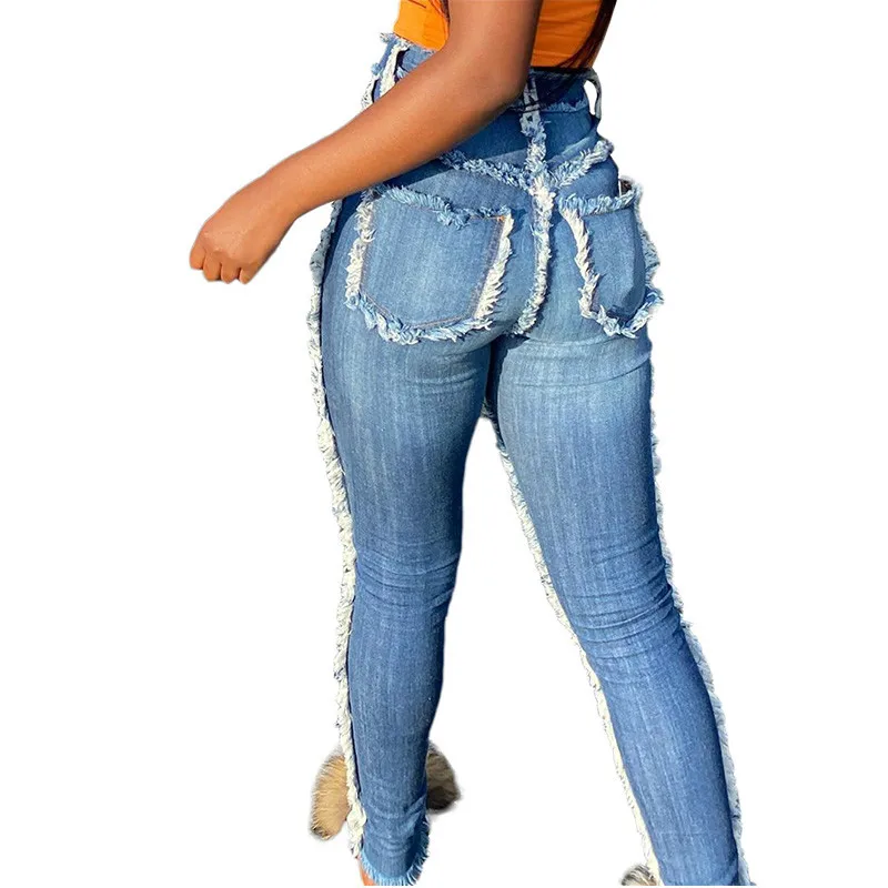 Женские Белые Шерстяные однотонные джинсы с бахромой привлекательные лоскутные