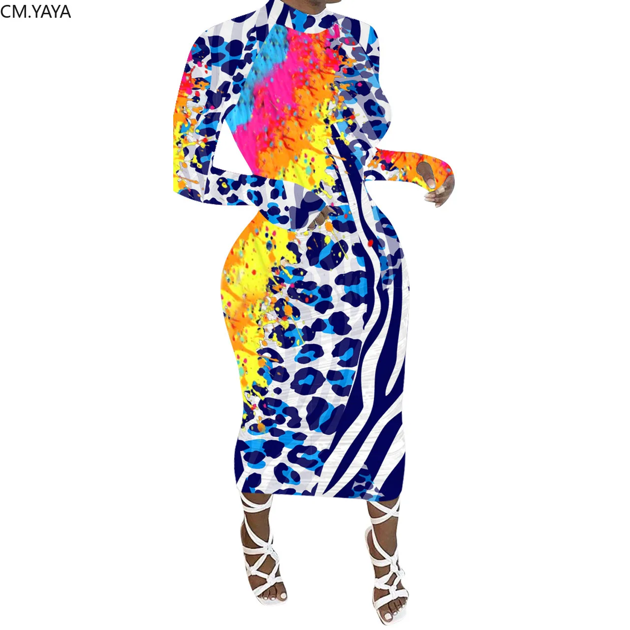 Женское платье-карандаш с леопардовым принтом CM.YAYA длинное облегающее