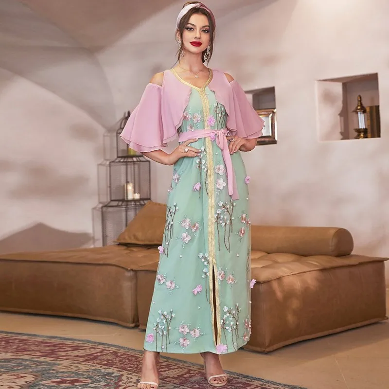 

African Dresses For Women Muslim Fashion Abaya New Africa Clothes Dashiki Flower Print Ankara Bazin Traditional Robe Long Dress